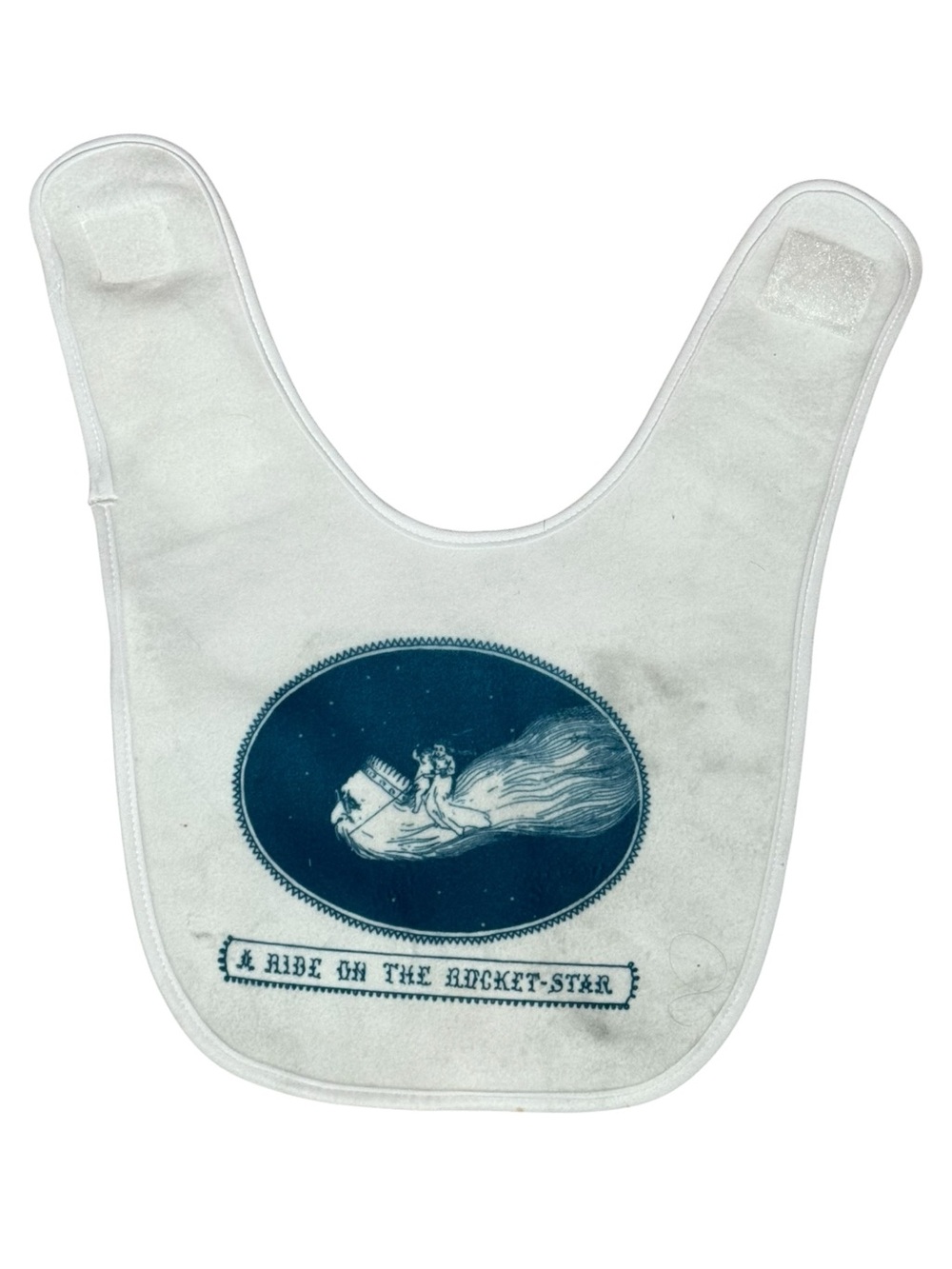 White Baby Bib "Ride on The Rocket Star" Vintage Astrology Design